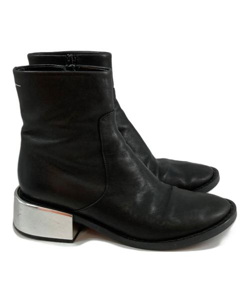 MM6 Maison Margiela（エムエムシックスメゾンマルジェラ）MM6 Maison Margiela (エムエムシックスメゾンマルジェラ) ミラーヒール サイドジップ レザーブーツ ブラック サイズ:38の古着・服飾アイテム