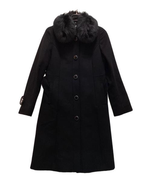 courreges（クレージュ）courreges (クレージュ) カシミヤ100% フォックスファー ロングコート ブラック サイズ:40の古着・服飾アイテム