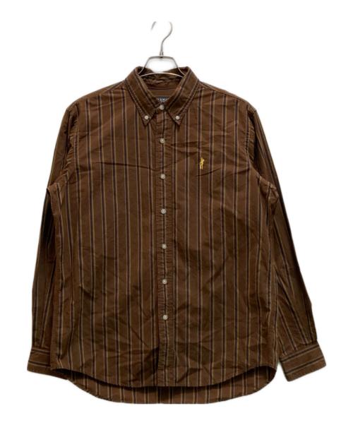 Hysteric Glamour（ヒステリックグラマー）Hysteric Glamour (ヒステリックグラマー) HYS TIMES刺繍 ランダムストライプ ボタンダウンシャツ ブラウン サイズ:Lの古着・服飾アイテム