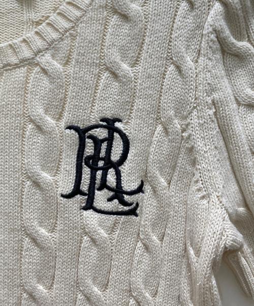 LAUREN RALPH LAUREN（ローレンラルフローレン）LAUREN RALPH LAUREN (ローレンラルフローレン) ロゴ刺繍S/Sケーブルニット ホワイト サイズ:Sの古着・服飾アイテム