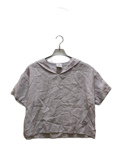 ORCIVAL（オーシバル）ORCIVAL (オーシバル) セーラーカラーチェックブラウス ホワイト×グレー サイズ:表記無しの古着・服飾アイテム