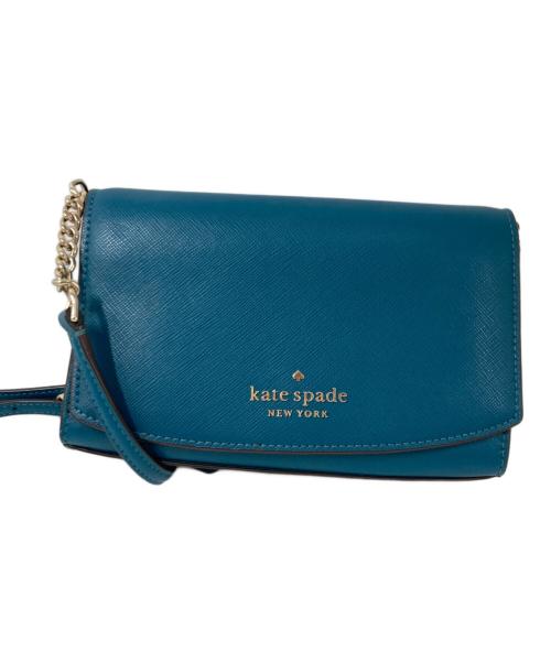 Kate Spade（ケイトスペード）Kate Spade (ケイトスペード) サフィアーノレザー ステイシー ロゴ スモール フラップ クロスボディ ブルーの古着・服飾アイテム