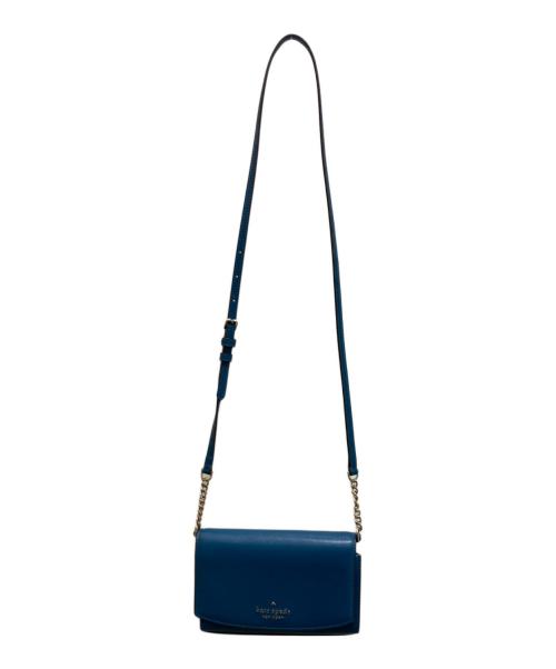 Kate Spade（ケイトスペード）Kate Spade (ケイトスペード) サフィアーノレザー ステイシー ロゴ スモール フラップ クロスボディ ブルーの古着・服飾アイテム