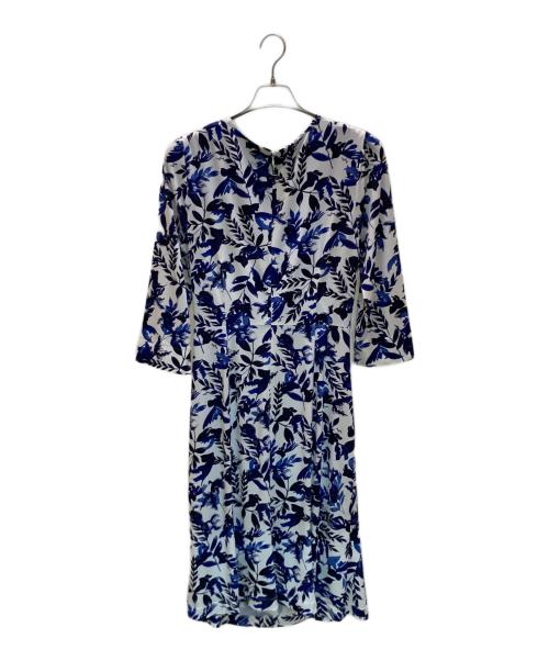 kay me（ケイミー）kay me (ケイミー) 総柄カシュクールジャージーワンピース ブルー サイズ:15の古着・服飾アイテム