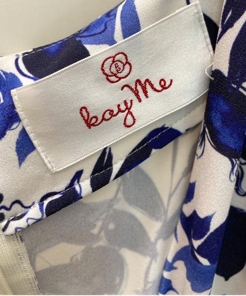 kay me（ケイミー）kay me (ケイミー) 総柄カシュクールジャージーワンピース ブルー サイズ:15の古着・服飾アイテム
