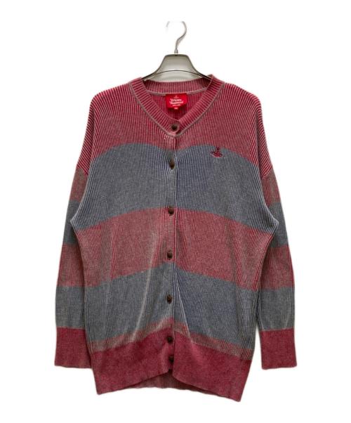 Vivienne Westwood RED LABEL（ヴィヴィアンウエストウッドレッドレーベル）Vivienne Westwood RED LABEL (ヴィヴィアンウエストウッドレッドレーベル) ノーカラーボーダーロングカーディガン レッド×ブルー サイズ:00の古着・服飾アイテム
