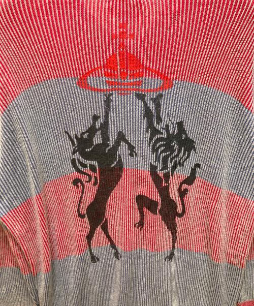 Vivienne Westwood RED LABEL（ヴィヴィアンウエストウッドレッドレーベル）Vivienne Westwood RED LABEL (ヴィヴィアンウエストウッドレッドレーベル) ノーカラーボーダーロングカーディガン レッド×ブルー サイズ:00の古着・服飾アイテム