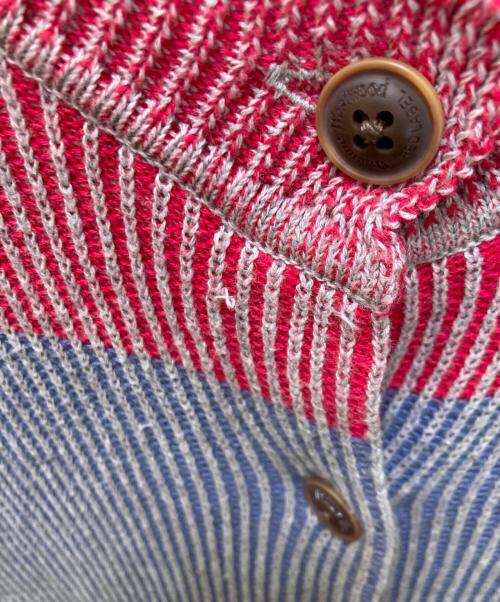 Vivienne Westwood RED LABEL（ヴィヴィアンウエストウッドレッドレーベル）Vivienne Westwood RED LABEL (ヴィヴィアンウエストウッドレッドレーベル) ノーカラーボーダーロングカーディガン レッド×ブルー サイズ:00の古着・服飾アイテム