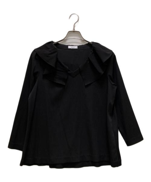 SHIPS any（シップスエニィ）SHIPS any (シップスエニィ) 〈洗濯機可能〉ラフ サテン フリルカラー ロングスリーブ ブラウス ブラック サイズ:Freeの古着・服飾アイテム