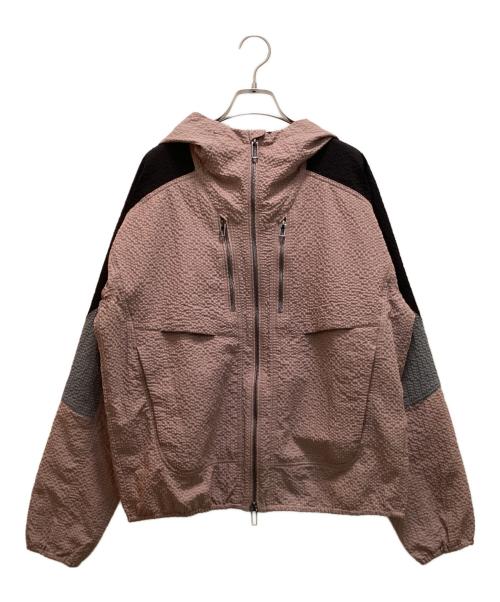 EMPORIO ARMANI（エンポリオアルマーニ）EMPORIO ARMANI (エンポリオアルマーニ) ダブルジップシアサッカーフーデッドジャケット ピンク×ブラック サイズ:48の古着・服飾アイテム