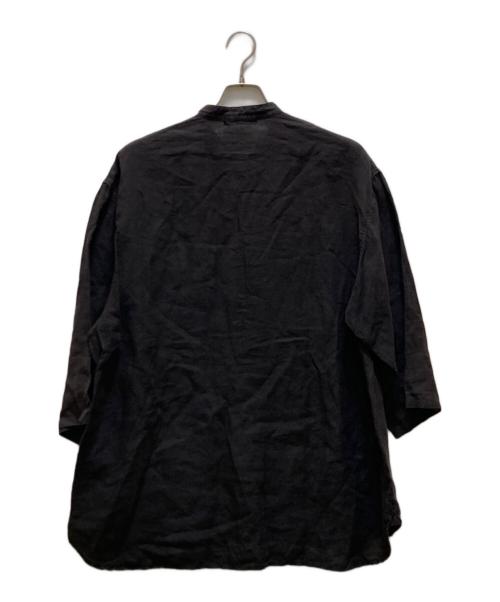 nestrobe confect（ネストローブ コンフェクト）nestrobe confect (ネストローブ コンフェクト) バンドカラ-リネン7分袖シャツ ブラック サイズ:4の古着・服飾アイテム