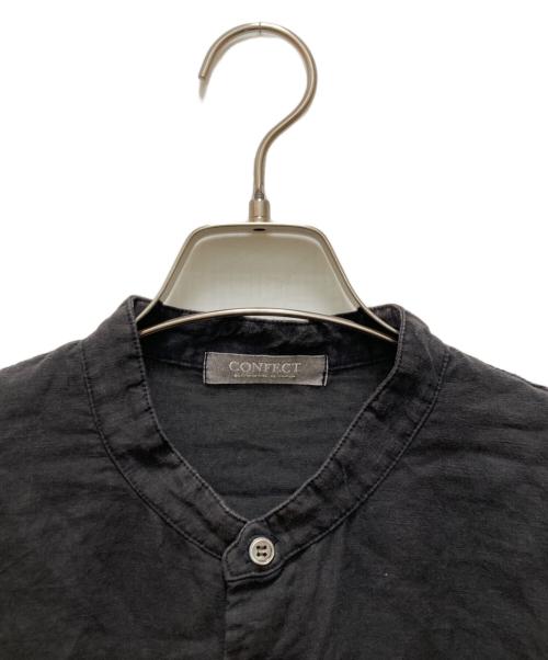 nestrobe confect（ネストローブ コンフェクト）nestrobe confect (ネストローブ コンフェクト) バンドカラ-リネン7分袖シャツ ブラック サイズ:4の古着・服飾アイテム