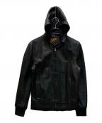 Y'2 leatherワイツーレザー）の古着「フーデッドカウレザージャケット」｜ブラック