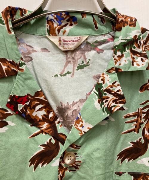 TOWN CRAFT（タウンクラフト）TOWN CRAFT (タウンクラフト) ホースプリントオープンカラーパジャマシャツ グリーン サイズ:Ⅼの古着・服飾アイテム