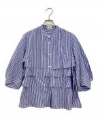 KUMIKYOKUクミキョク）の古着「バンドカラーティアードブラウス」｜ブルー×ホワイト