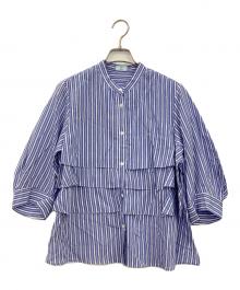 KUMIKYOKU（クミキョク）の古着「バンドカラーティアードブラウス」｜ブルー×ホワイト