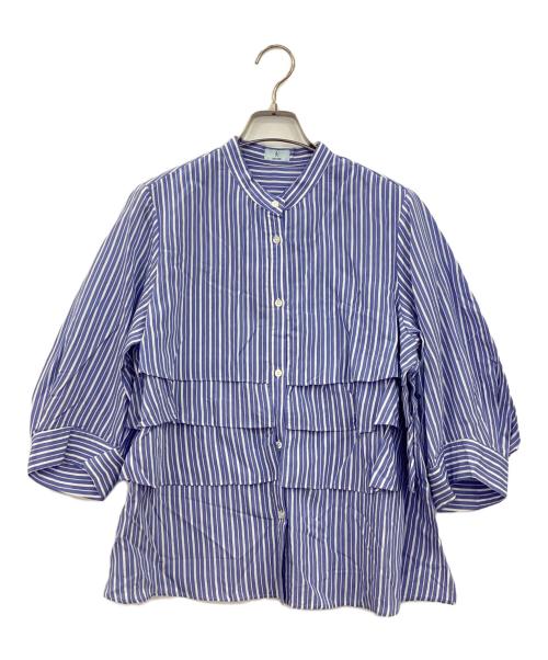 KUMIKYOKU（クミキョク）KUMIKYOKU (クミキョク) バンドカラーティアードブラウス ブルー×ホワイト サイズ:3の古着・服飾アイテム