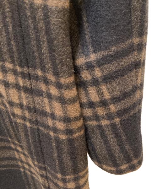 BOSS（ボス）BOSS (ボス) リラックスフィット ブラック チェック ウール チェスターコート ブラウン サイズ:UK50の古着・服飾アイテム