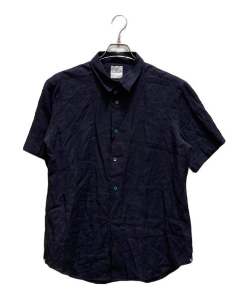 PAUL SMITH（ポールスミス）Paul Smith (ポールスミス) リネンマルチカラーボタン半袖シャツ ネイビー サイズ:Lの古着・服飾アイテム