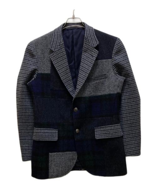 NEWYORKER（ニューヨーカー）NEWYORKER (ニューヨーカー) Harris Tweed (ハリスツイード) パッチワーク3Bチェックテーラードジャケット グレー サイズ:Mの古着・服飾アイテム