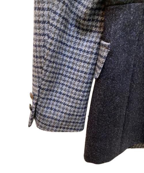 NEWYORKER（ニューヨーカー）NEWYORKER (ニューヨーカー) Harris Tweed (ハリスツイード) パッチワーク3Bチェックテーラードジャケット グレー サイズ:Mの古着・服飾アイテム