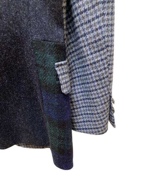 NEWYORKER（ニューヨーカー）NEWYORKER (ニューヨーカー) Harris Tweed (ハリスツイード) パッチワーク3Bチェックテーラードジャケット グレー サイズ:Mの古着・服飾アイテム