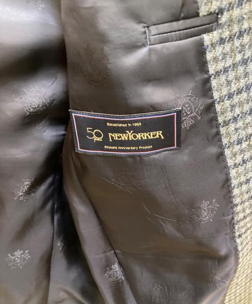 NEWYORKER（ニューヨーカー）NEWYORKER (ニューヨーカー) Harris Tweed (ハリスツイード) パッチワーク3Bチェックテーラードジャケット グレー サイズ:Mの古着・服飾アイテム