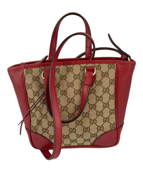 GUCCI（グッチ）GUCCI (グッチ) GGキャンバス 2WAYショルダーバッグ レッド×ベージュの古着・服飾アイテム