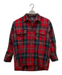 POLO RALPH LAUREN（ポロ・ラルフローレン）の古着「ヴィンテージ チェックウールオープンカラーシャツ」｜レッド