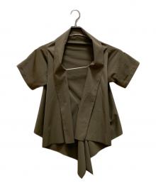 MM6 Maison Margiela（エムエムシックスメゾンマルジェラ）の古着「ドレープデザインブラウス」｜カーキ