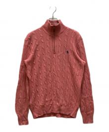 POLO RALPH LAUREN（ポロ・ラルフローレン）の古着「シルクハーフジップケーブルニット」｜ピンク