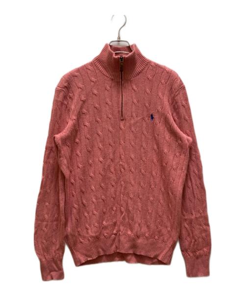 POLO RALPH LAUREN（ポロ・ラルフローレン）POLO RALPH LAUREN (ポロ・ラルフローレン) シルクハーフジップケーブルニット ピンク サイズ:Sの古着・服飾アイテム