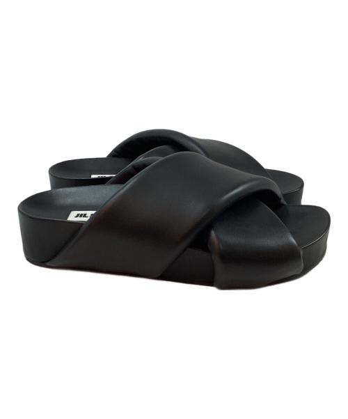 JIL SANDER（ジルサンダー）JIL SANDER (ジルサンダー) パデッド クロスストラップ スライドサンダル ブラック サイズ:36の古着・服飾アイテム