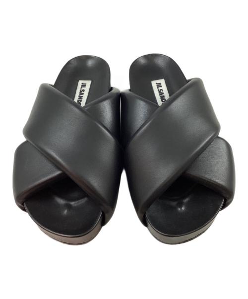 JIL SANDER（ジルサンダー）JIL SANDER (ジルサンダー) パデッド クロスストラップ スライドサンダル ブラック サイズ:36の古着・服飾アイテム