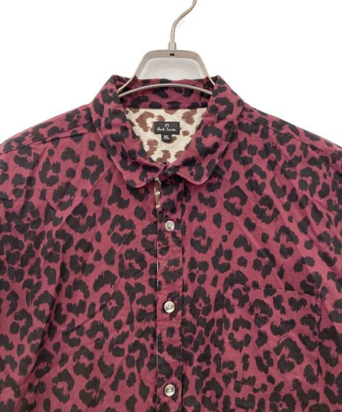 PS Paul Smith（ＰＳポールスミス）PS Paul Smith (ＰＳポールスミス) レオパードラウンドカラーシャツ パープル×ブラック サイズ:XLの古着・服飾アイテム