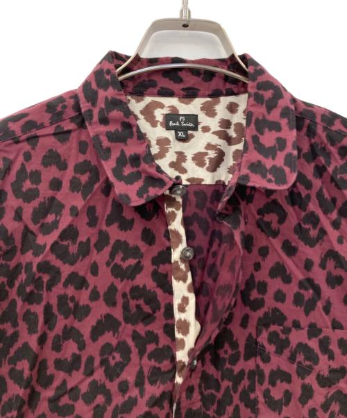 PS Paul Smith（ＰＳポールスミス）PS Paul Smith (ＰＳポールスミス) レオパードラウンドカラーシャツ パープル×ブラック サイズ:XLの古着・服飾アイテム