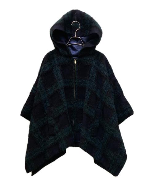 TOMORROW LAND collection（トゥモローランドコレクション）TOMORROW LAND collection (トゥモローランドコレクション) シャギーブラックウォッチ フーデットマント ネイビー サイズ:36の古着・服飾アイテム