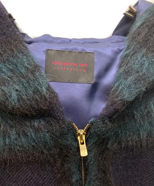 TOMORROW LAND collection（トゥモローランドコレクション）TOMORROW LAND collection (トゥモローランドコレクション) シャギーブラックウォッチ フーデットマント ネイビー サイズ:36の古着・服飾アイテム