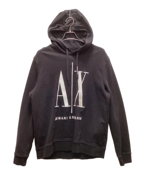 ARMANI EXCHANGE（アルマーニ エクスチェンジ）ARMANI EXCHANGE (アルマーニ エクスチェンジ) AX刺繍プルオーバーパーカー ブラック サイズ:XLの古着・服飾アイテム