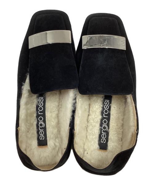 sergio rossi（セルジオロッシ）sergio rossi (セルジオロッシ) ボア フラットスリッパ シューズ ブラック サイズ:35の古着・服飾アイテム