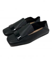 sergio rossi（セルジオロッシ）の古着「スクエアトゥ フラットシューズ」｜ブラック