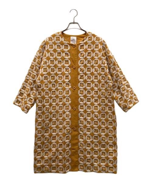 mina perhonen（ミナ ペルホネン）mina perhonen (ミナ ペルホネン) DEAR エンブロイダリー ノーカラー コート イエロー サイズ:38の古着・服飾アイテム