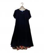 BLUE LABEL CRESTBRIDGEブルーレーベルクレストブリッジ）の古着「チェックデザイン半袖ワンピース」｜ブラック