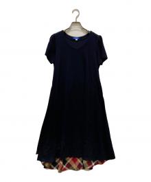 BLUE LABEL CRESTBRIDGE（ブルーレーベルクレストブリッジ）の古着「チェックデザイン半袖ワンピース」｜ブラック