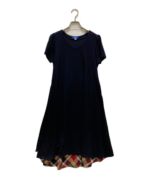 BLUE LABEL CRESTBRIDGE（ブルーレーベルクレストブリッジ）BLUE LABEL CRESTBRIDGE (ブルーレーベルクレストブリッジ) チェックデザイン半袖ワンピース ブラック サイズ:SIZE38の古着・服飾アイテム