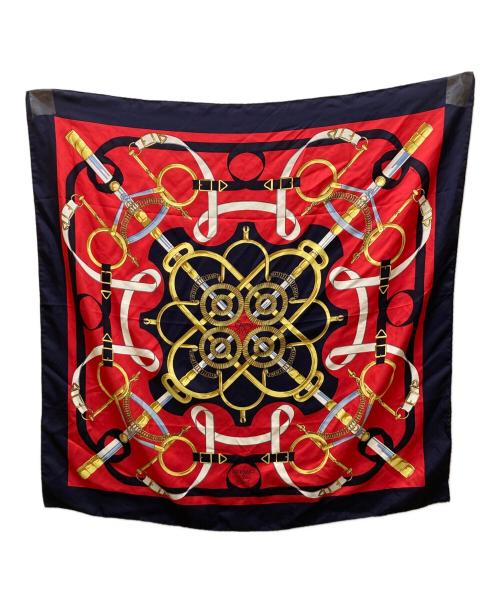 HERMES（エルメス）HERMES (エルメス) シルクスカーフ レッド×ネイビーの古着・服飾アイテム