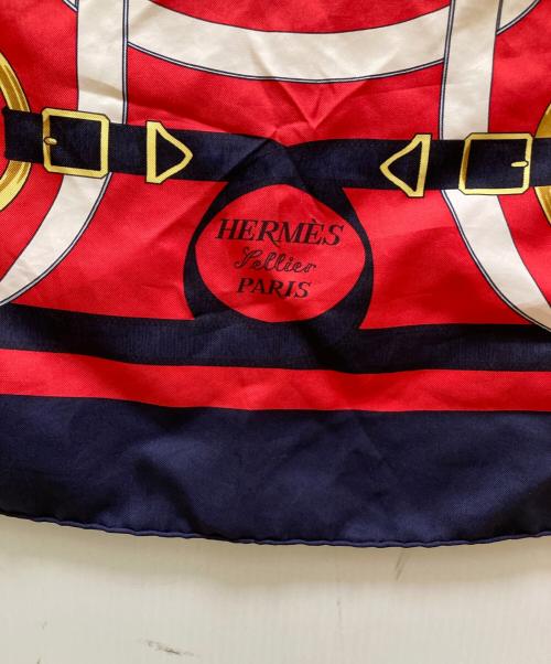 HERMES（エルメス）HERMES (エルメス) シルクスカーフ レッド×ネイビーの古着・服飾アイテム