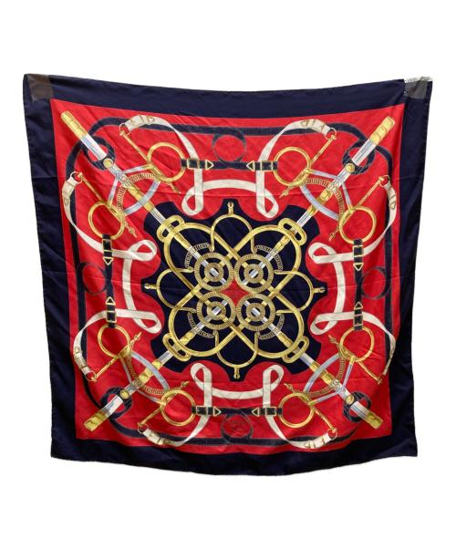 HERMES（エルメス）HERMES (エルメス) シルクスカーフ レッド×ネイビーの古着・服飾アイテム