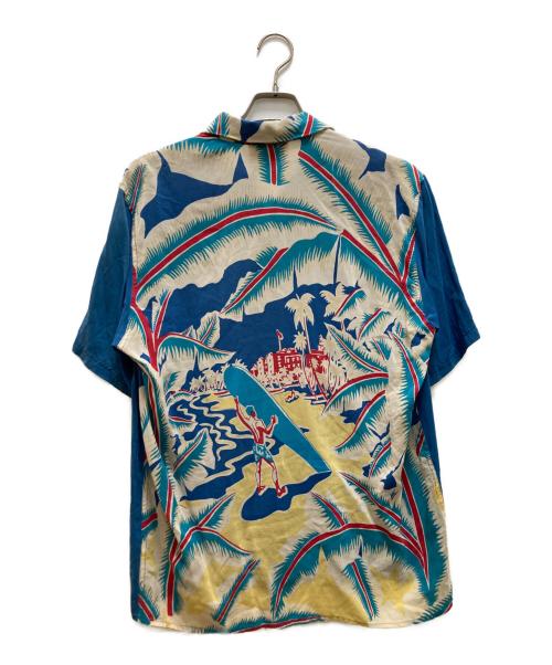 AVANTI（アヴァンティ）AVANTI (アヴァンティ) バックデザインシルクアロハシャツ ブルー サイズ:Sの古着・服飾アイテム