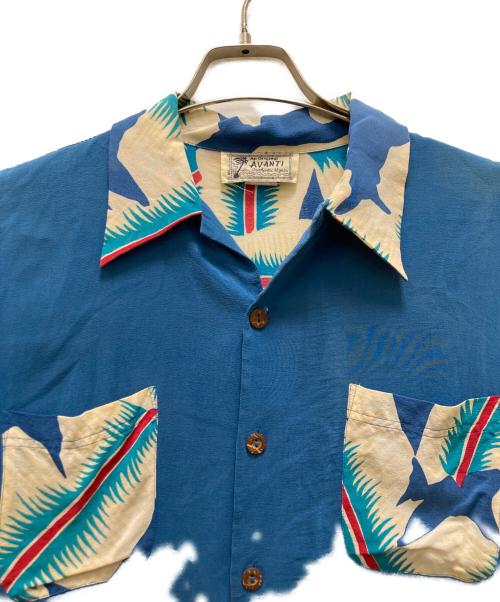 AVANTI（アヴァンティ）AVANTI (アヴァンティ) バックデザインシルクアロハシャツ ブルー サイズ:Sの古着・服飾アイテム